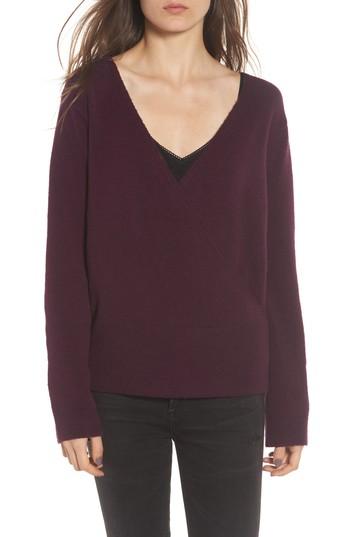 Women's Hinge Faux Wrap Sweater, Size - Purple