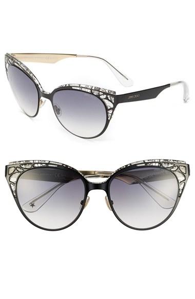 Women's Jimmy Choo 'estelle' Metal Cat Eye Crystal Lace 55mm Sunglasses - Shiny Black