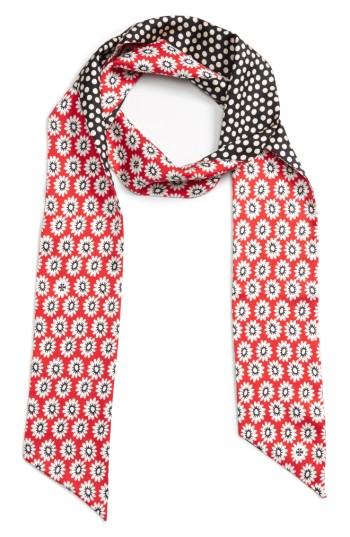 Women's Tory Burch Flower Print Skinny Silk Twill Scarf, Size - Red