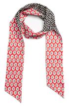 Women's Tory Burch Flower Print Skinny Silk Twill Scarf, Size - Red