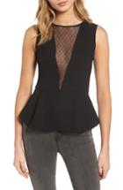 Women's Trouve Dot Mesh Peplum Top - Black