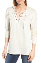 Petite Women's Caslon Lace-up Hooded Sweatshirt, Size P - Grey