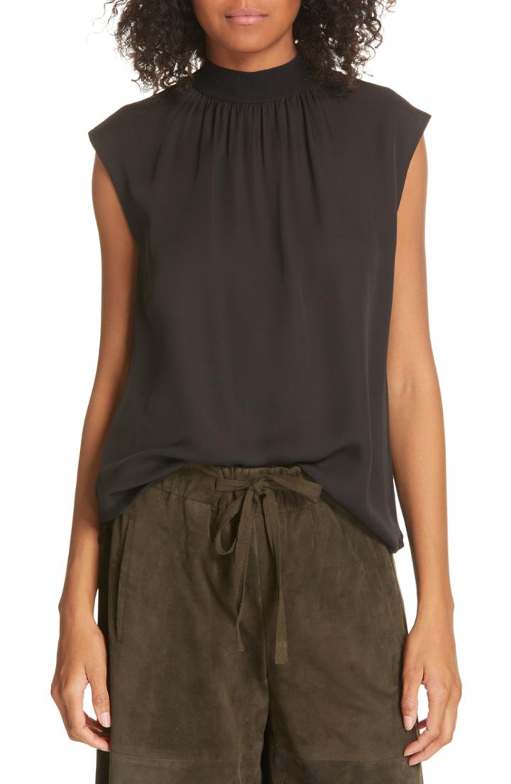 Women's Vince Mock Neck Silk Shell, Size - Black