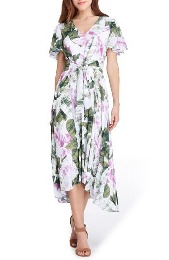 Women's Tahari Palm Print High/low Midi Dress - Purple