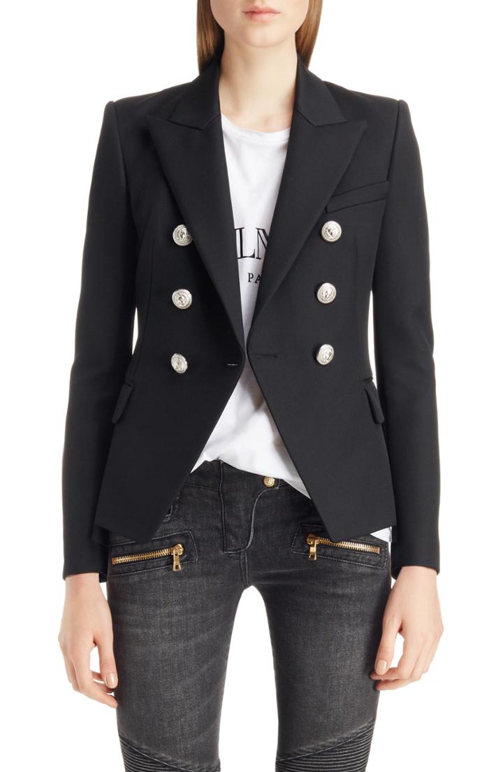 Women's Balmain Double Breasted Wool Blazer Us / 42 Fr - Blue