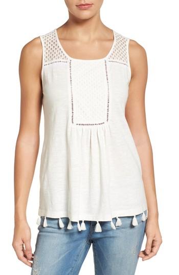 Women's Caslon Tassel Trim Embroidered Tank, Size - Ivory