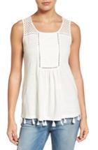 Women's Caslon Tassel Trim Embroidered Tank, Size - Ivory
