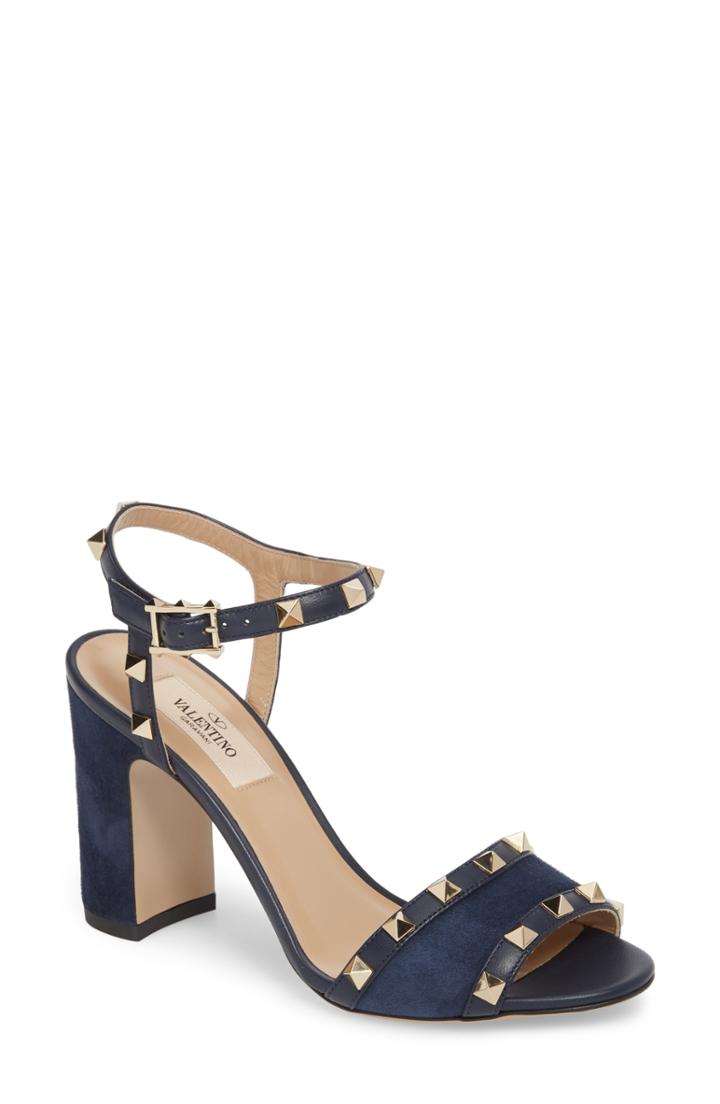 Women's Valentino Garavani Rockstud Suede Sandal Us / 38eu - Blue