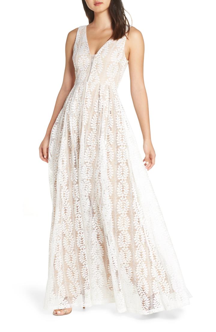 Women's Lulus Eliana Lace V-neck Gown - White