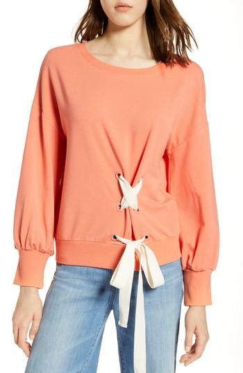 Women's Halogen Lace-up Sweatshirt - Coral