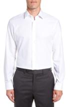 Men's Nordstrom Men's Shop Tech Smart Trim Fit Stretch Herringbone Dress Shirt .5 - 32/33 - White