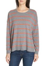 Women's Eileen Fisher Stripe Boxy Cashmere & Wool Sweater, Size - Grey