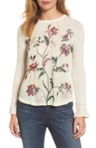 Women's Lucky Brand Raglan Sleeve Embroidered Front Top - Ivory