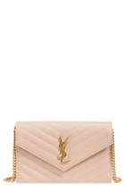 Women's Saint Laurent 'small Mono' Leather Wallet On A Chain - Pink