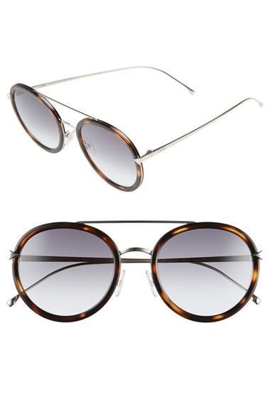 Women's Fendi 51mm Round Aviator Sunglasses - Havana/ Gold