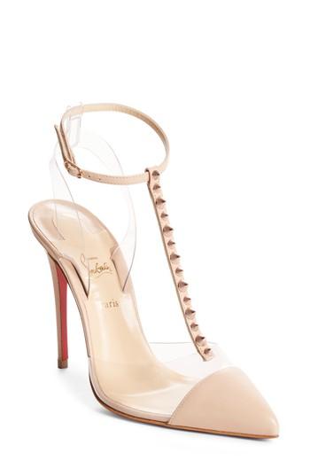 Women's Christian Louboutin Nosy Spikes Pvc Pump .5us / 35.5eu - Beige