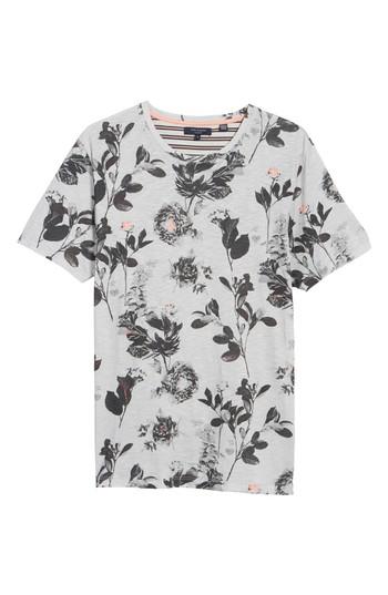 Men's Ted Baker London Doberma Trim Fit Floral Print T-shirt (l) - Grey