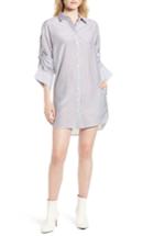 Women's Trouve Stripe Cotton & Silk Shirtdress, Size - Grey