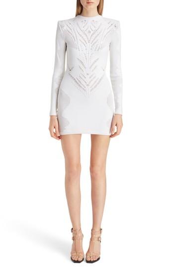 Women's Balmain Perforated Stretch Knit Minidress Us / 34 Fr - White