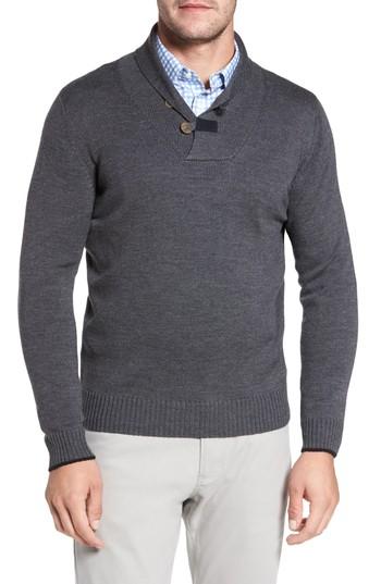 Men's David Donahue Merino Wool Shawl Collar Pullover - Black