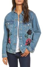 Women's Topshop Applique Denim Jacket Us (fits Like 0) - Blue