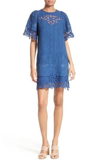 Women's Sea Battenburg Lace Linen Shift Dress