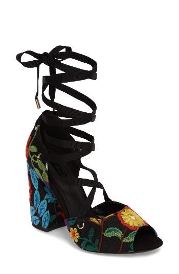 Women's Topshop Rhapsody Embroidered Wraparound Sandal .5us / 36eu - Black
