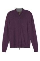 Men's Thomas Dean Merino Blend Full Zip Cardigan, Size - Purple