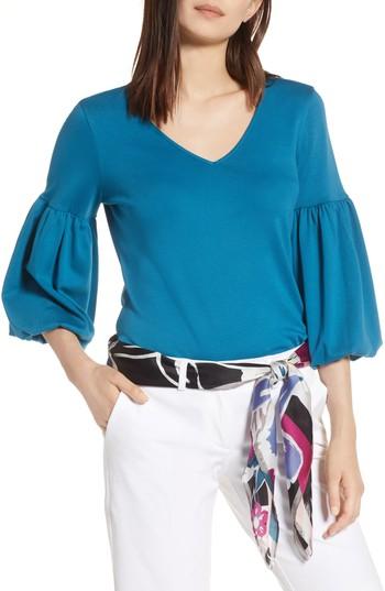 Women's Halogen Blouson Sleeve Cotton Top - Blue/green