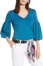 Women's Halogen Blouson Sleeve Cotton Top - Blue/green