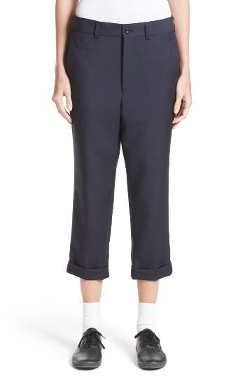 Women's Comme Des Garcons Tropical Wool & Kid Mohair Crop Pants - Blue