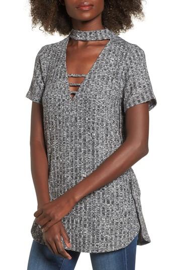 Women's Love, Fire Choker Collar Tunic Tee - Grey
