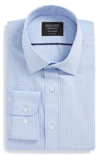 Men's Nordstrom Men's Shop Tech-smart Traditional Fit Check Dress Shirt .5 32/33 - Blue