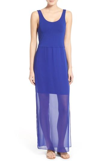 Petite Women's Vince Camuto Chiffon Overlay Tank Dress P - Blue