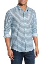 Men's Vilebrequin Cubed Fish Cotton Voile Sport Shirt - Blue