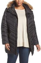 Women's Andrew Marc 'renee' Chevron Quilted Coat With Faux Fur Trim Hood