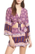 Women's Raga Dana Flora Tie Front Wrap Top - Purple