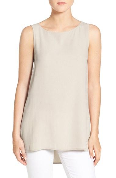 Women's Eileen Fisher Long Bateau Neck Silk Shell, Size - Ivory