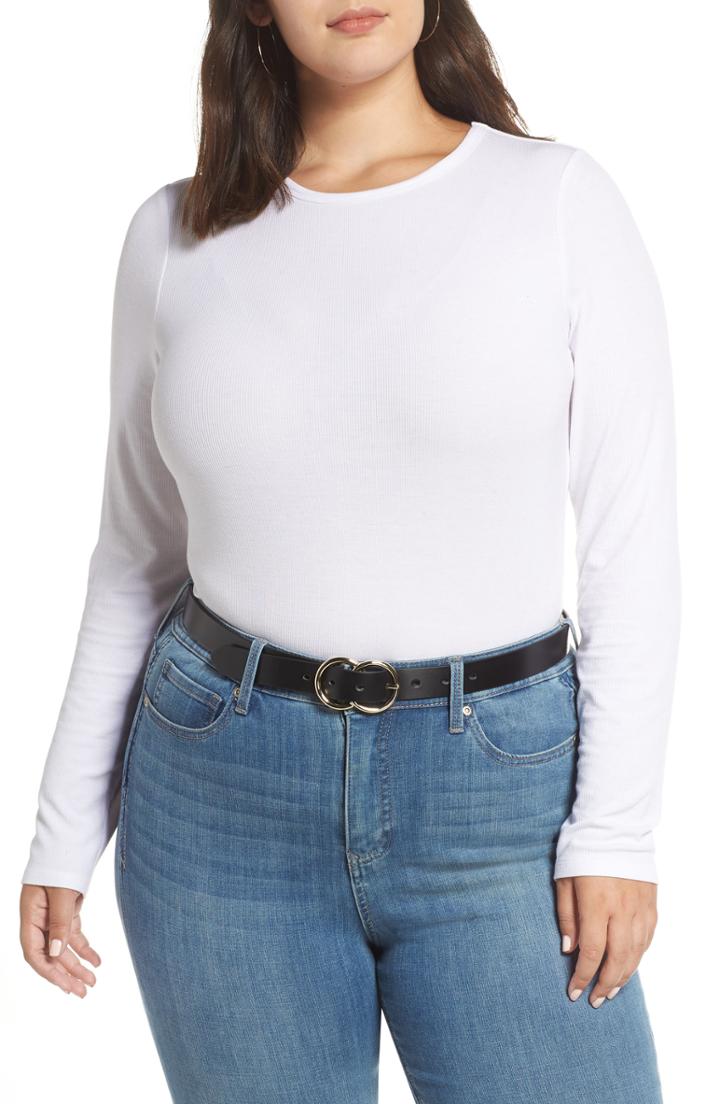 Petite Women's Halogen Skivvy Fine Rib Crewneck Tee P - White