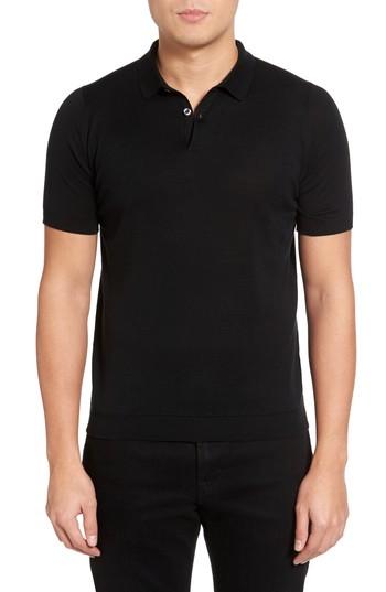 Men's John Smedley Seal Island Cotton Polo, Size - Black