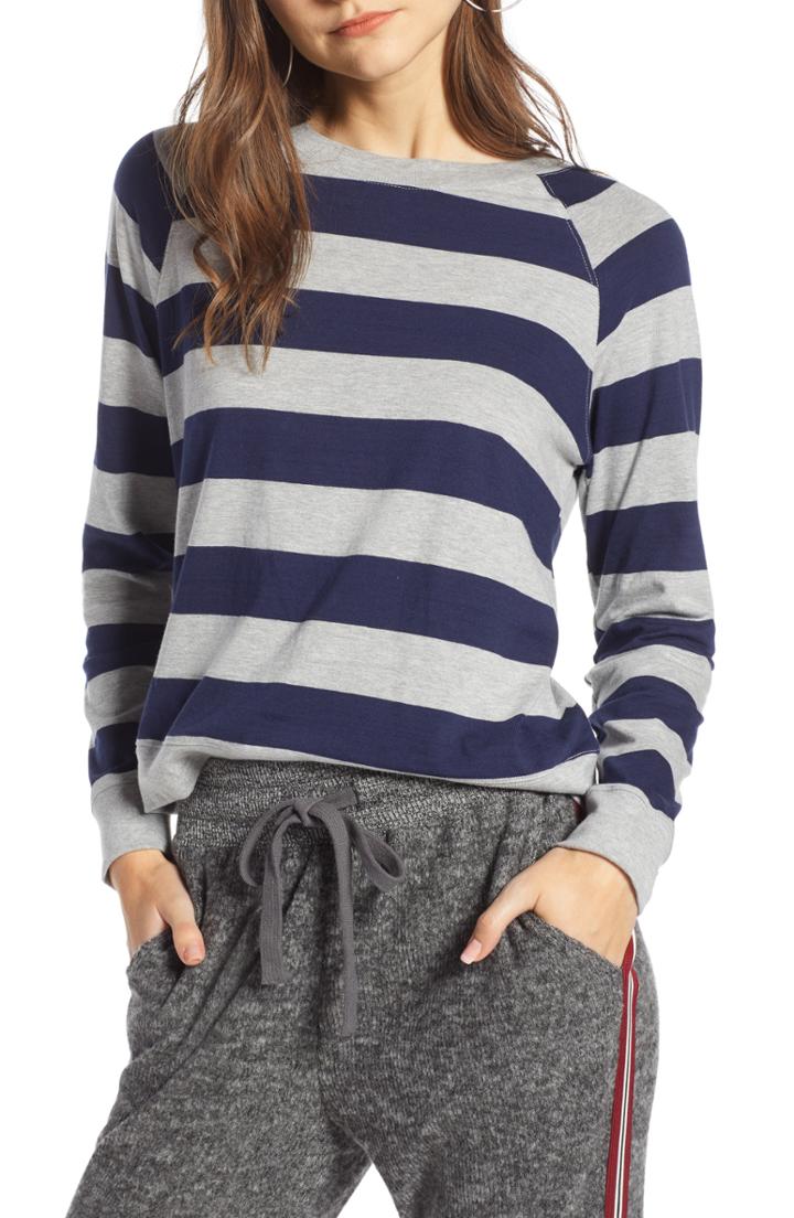 Women's Treasure & Bond Rugby Stripe Raglan Tee, Size - Blue