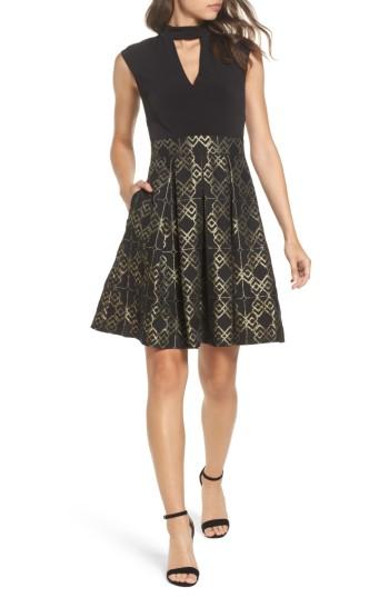 Women's Vince Camuto Ity Jacquard Fit & Flare Dress - Black
