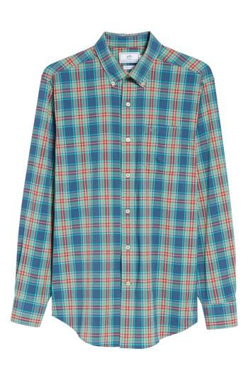 Men's Southern Tide Magnolia Plaid Performance Classic Fit Sport Shirt, Size - Blue