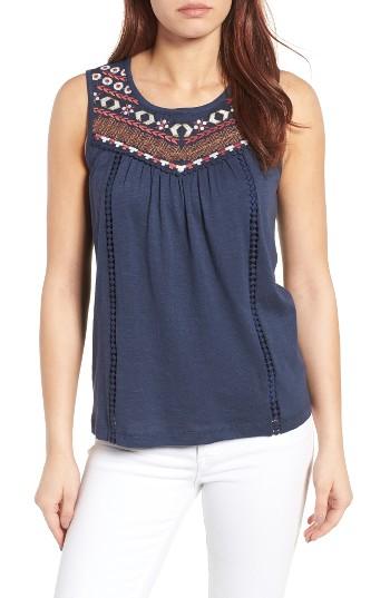 Women's Caslon Embroidered Yoke Tank - Blue
