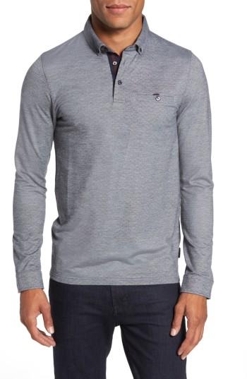 Men's Ted Baker London Trever Slim Fit Long Sleeve Oxford Polo (s) - Blue