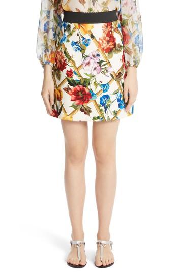 Women's Dolce & Gabbana Bamboo Print Wool & Silk Skirt Us / 38 It - White