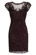 Petite Women's Pisarro Nights Beaded Illusion Yoke Sheath Dress P - Burgundy