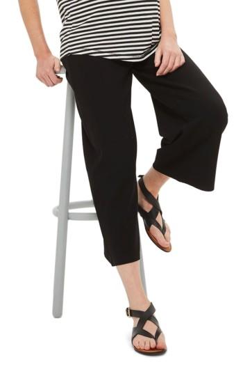 Women's Topshop Crop Wide Leg Ponte Maternity Trousers Us (fits Like 0-2) - Black