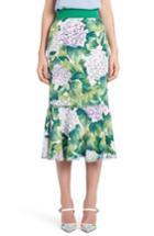 Women's Dolce & Gabbana Hydrangea Print Ruffle Hem Skirt Us / 44 It - Green