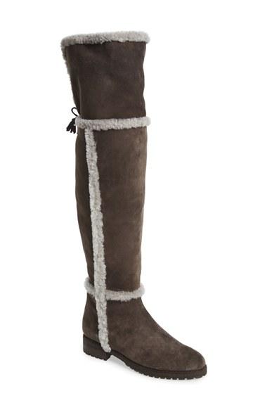Women's Frye 'tamara' Genuine Shearling Over The Knee Boot M - Grey
